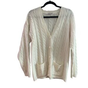 Vintage 1990s Lindsey Blake 100% Acrylic Cardigan Cream Sweater Made In USA-M